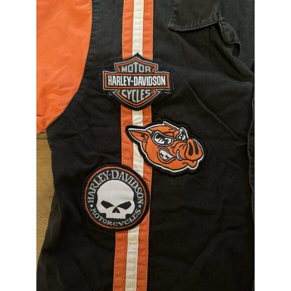 Harley Davidson Men XL Button Down Mechanic Shirt Embroidered Patches Biker - Picture 6 of 13